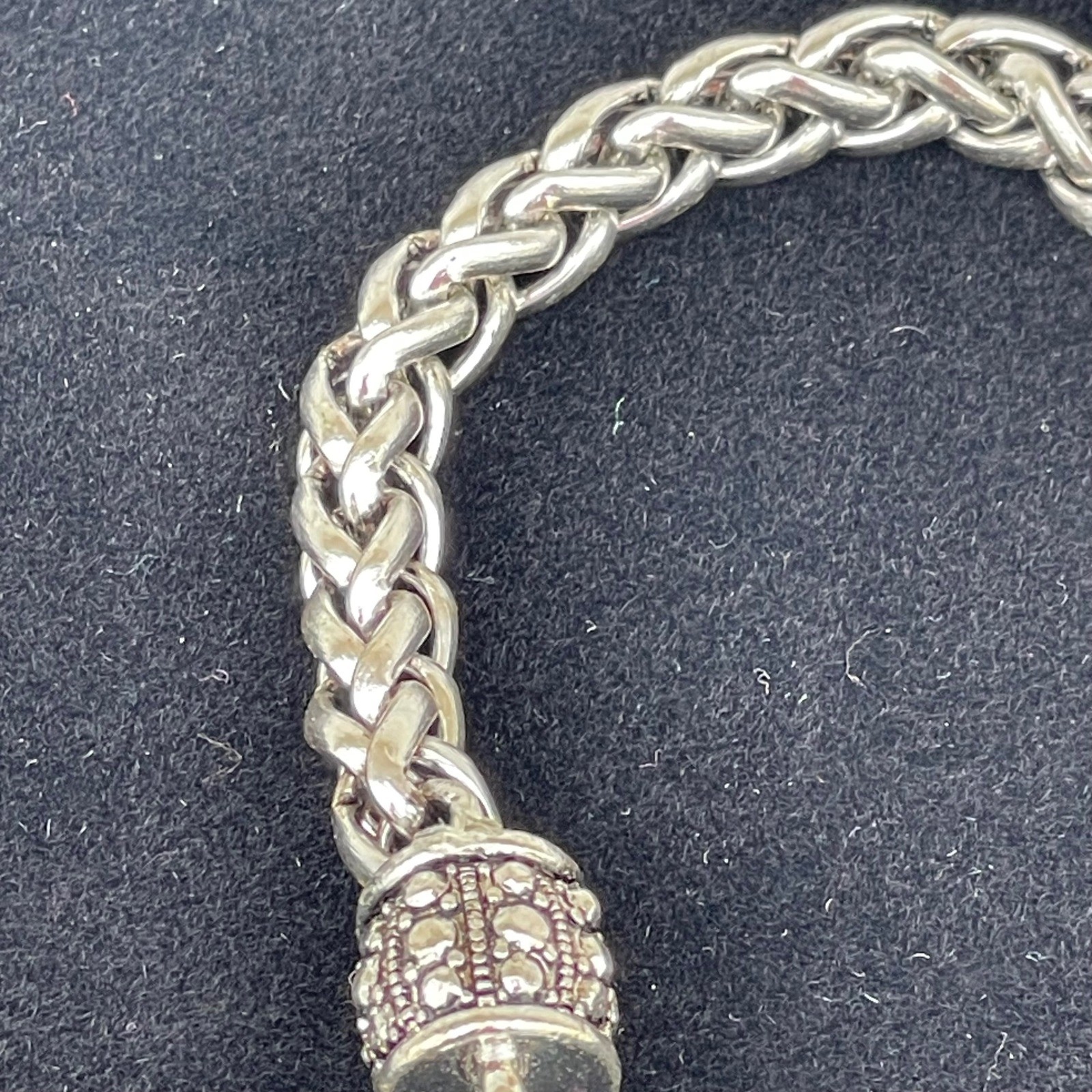 Brighton Heart Charm Wheat Chain Bracelet Silver Tone Ornate Braided 7.5 Inch