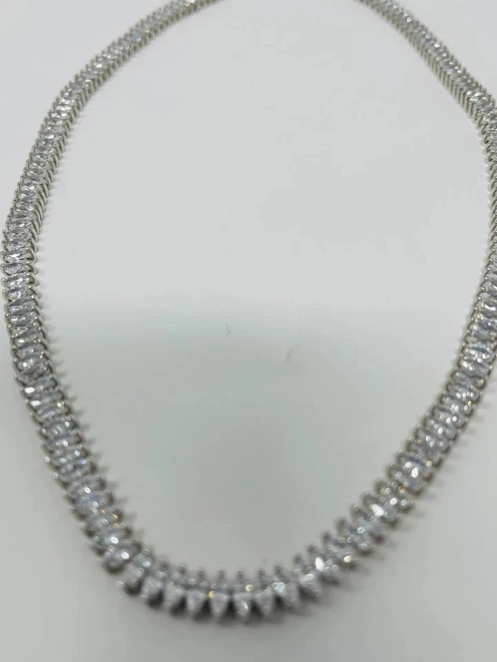 30TCW Marquise Cut Lab Created Diamond Tennis necklace 14k White Gold Plated
