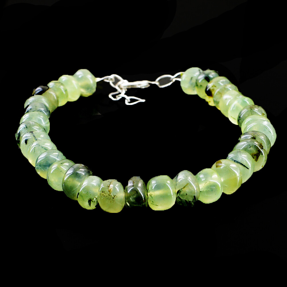 190.00 Cts Natural 8 Inches Long Phrenite Round Shape Beads Bracelet NK 44E48
