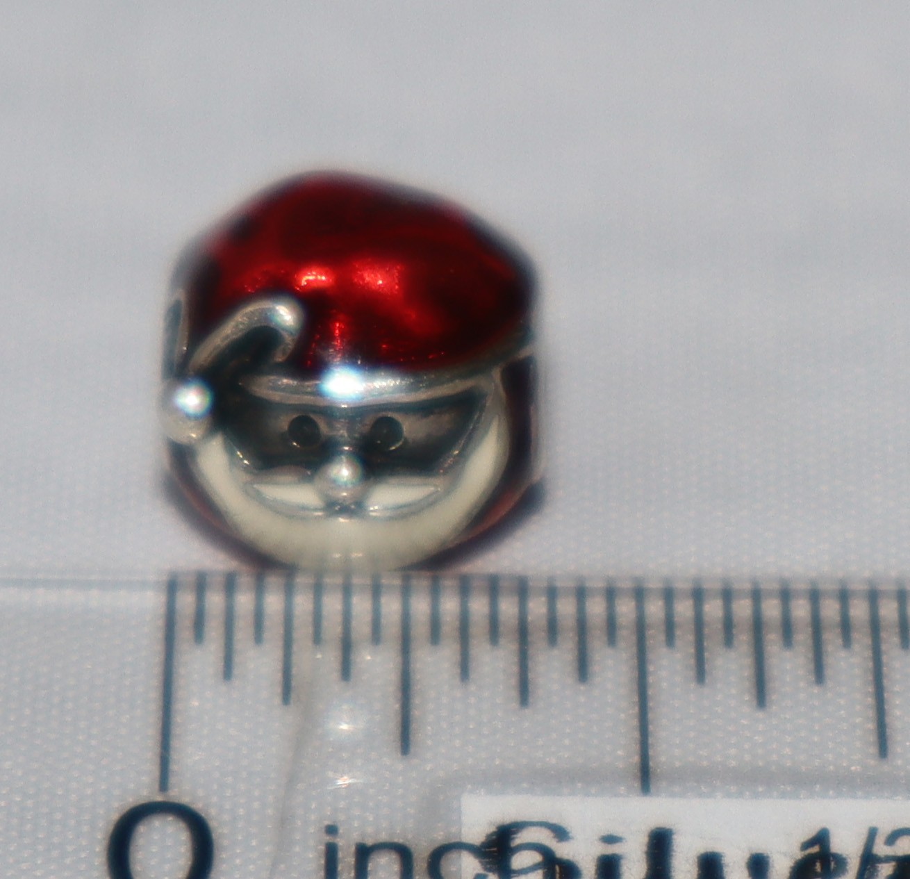 Pandora Sterling Silver Red and White Enamel Santa Claus Head Slide Bead Charm