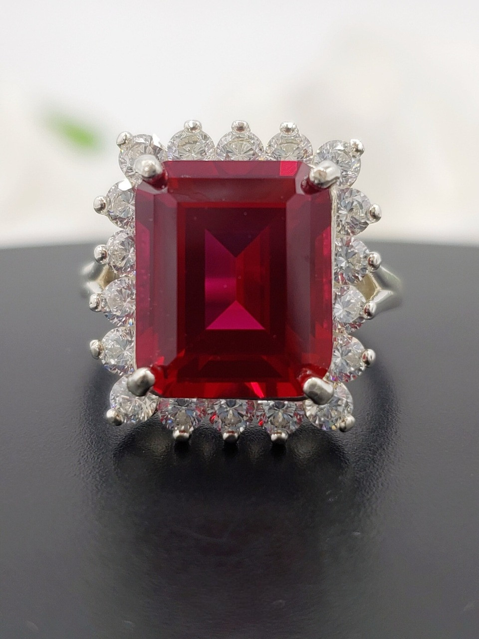 6.80 Ct Emerald Cut Natural Ruby Diamond Engagement Ring 14K White Gold Size 7