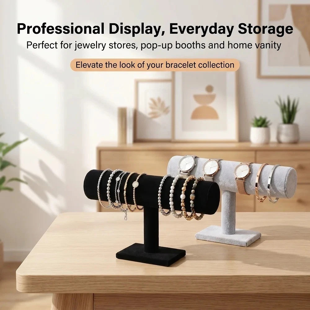 Velvet T-Bar Bracelet Display Stand Black Gray Jewelry Holder Watch Bangle Rack