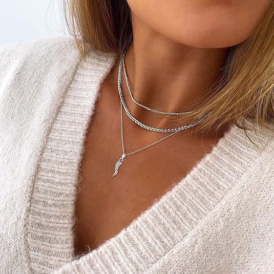 Italian Cornicello Horn 925 Sterling Silver Solid Amulet 18″ Rolo Chain Lucidato