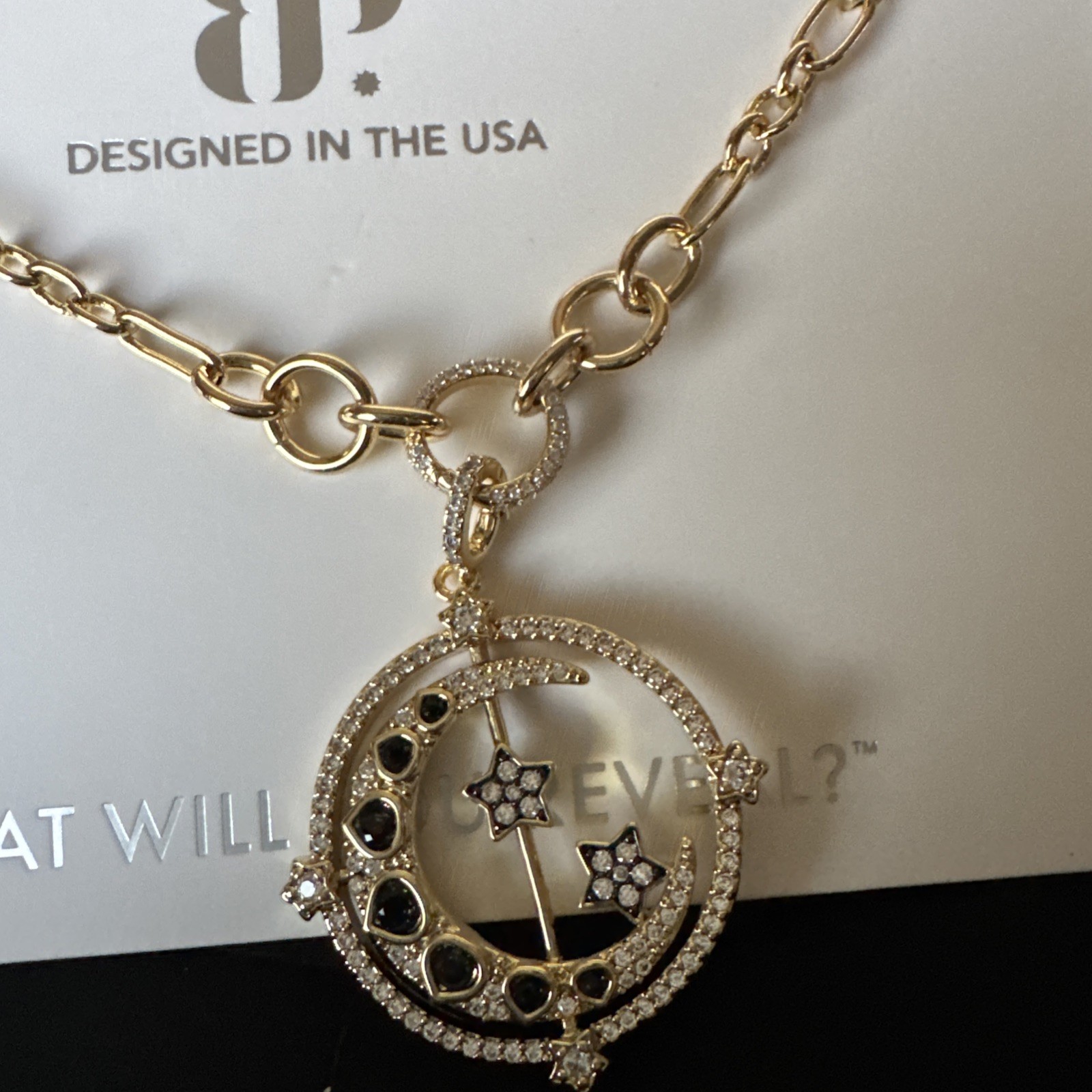 Bomb Party Obsidia Necklace “ She Lives Among The Stars” LC Onyx Sandstone Gold