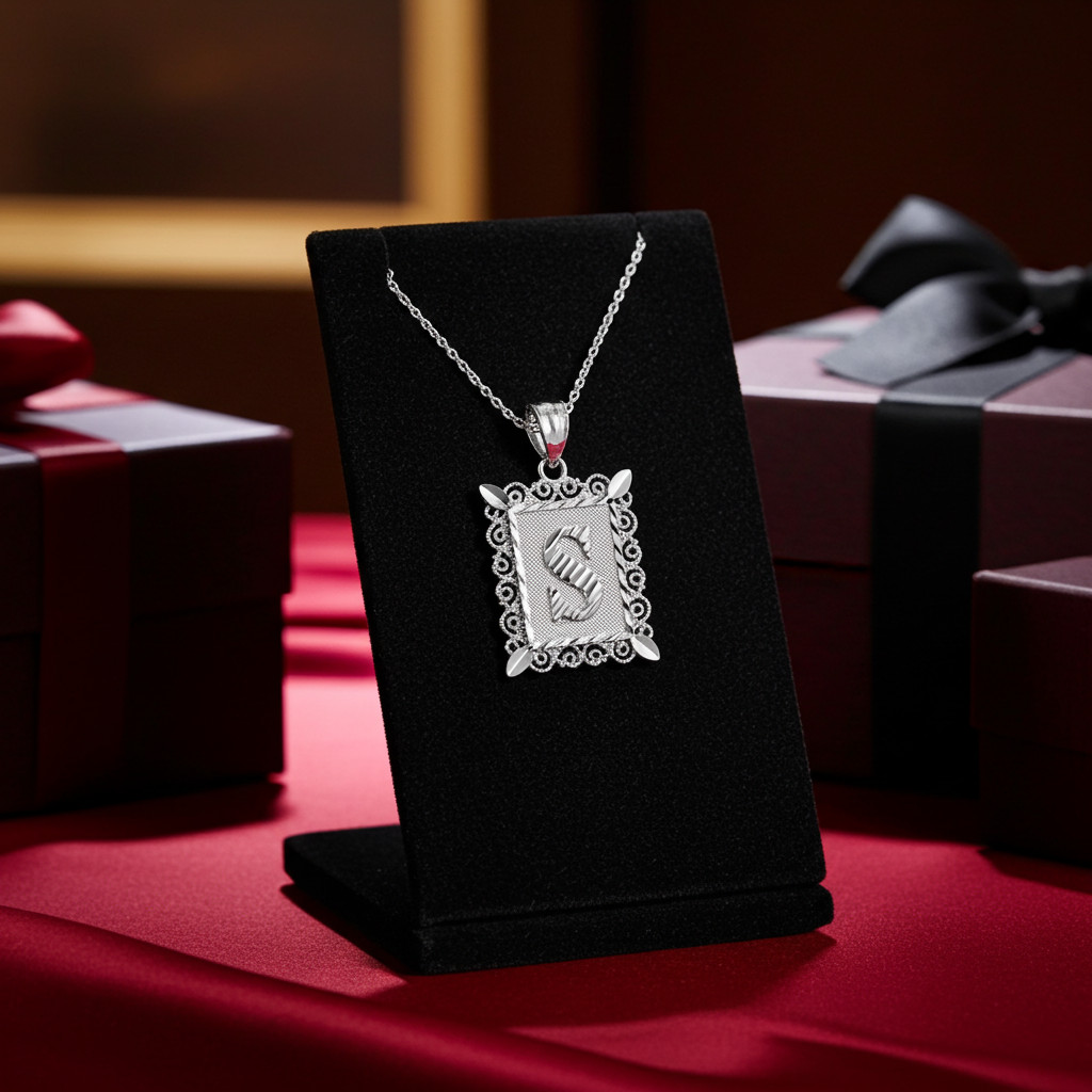 Sterling Silver Filigree Letter Initial Pendant Necklace Large A–Z Unisex