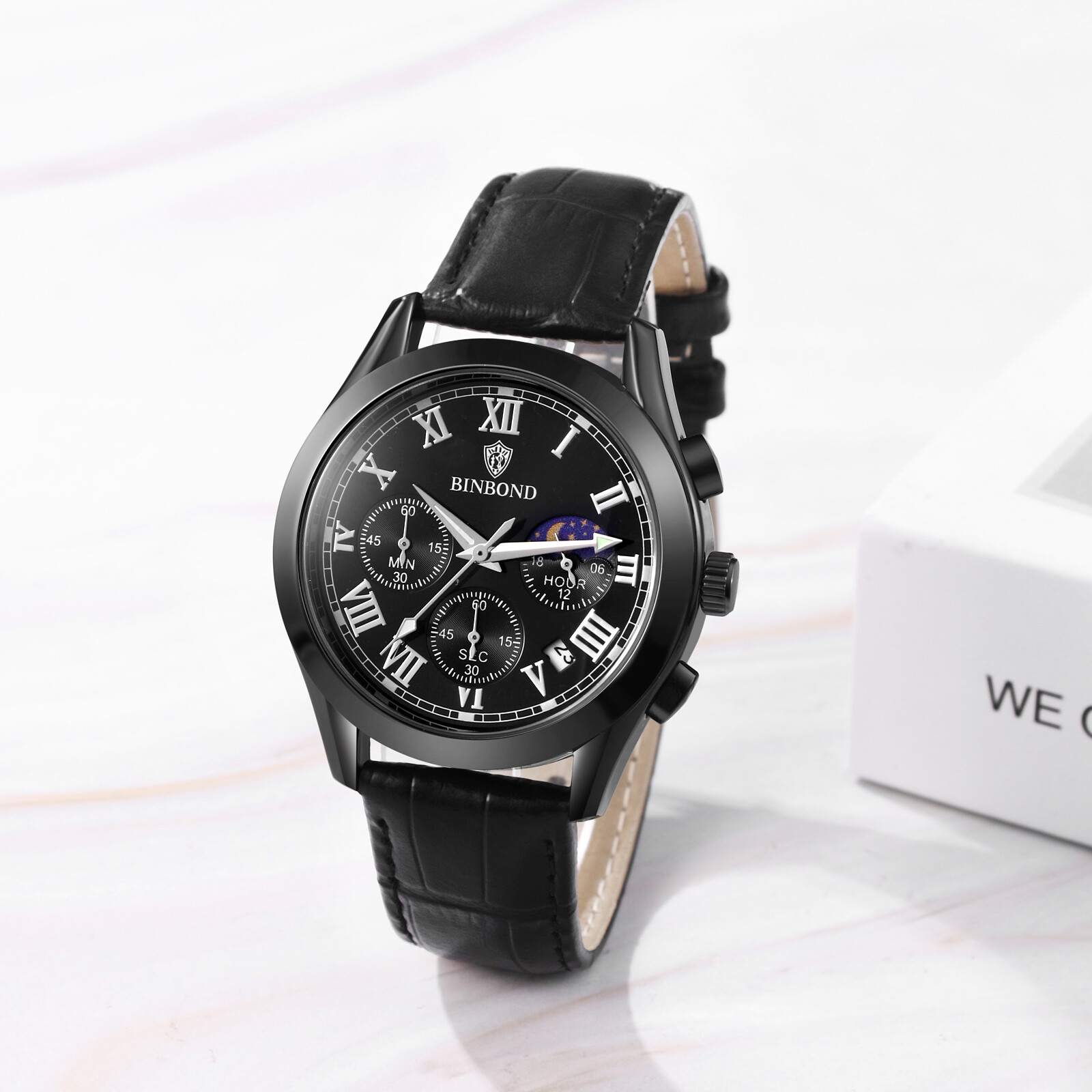 Men’s Waterproof Chronograph Dial Leather Band Causal Analog Quartz Date Watch