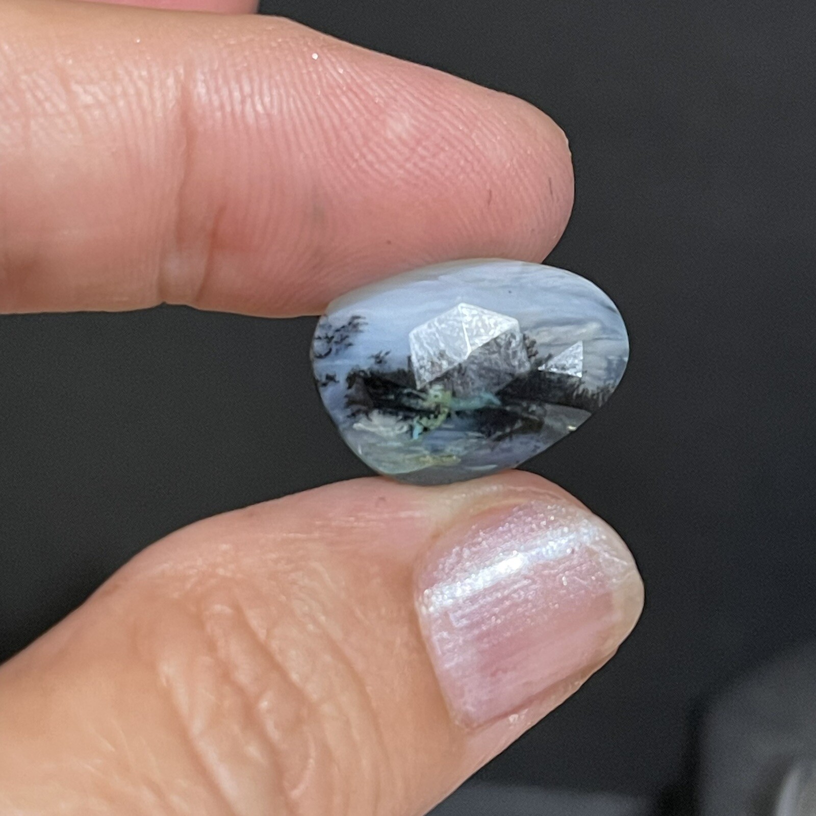 6.25ct 18.3×13.3×4.3mm Picture Like Blue Peruvian Rose Cut Opal Cabochon Gem