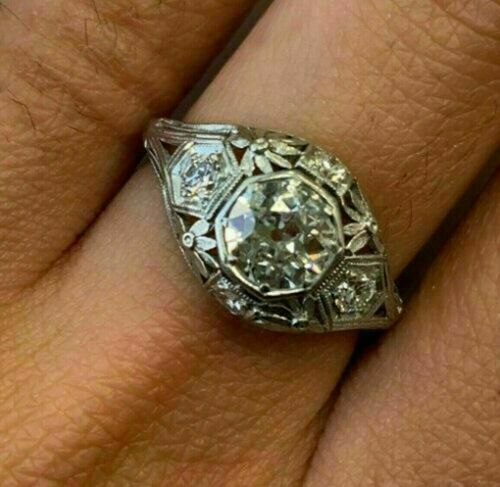 14k White Gold Plated Silver 1.77Ct Round Cut Natural Moissanite Engagement Ring