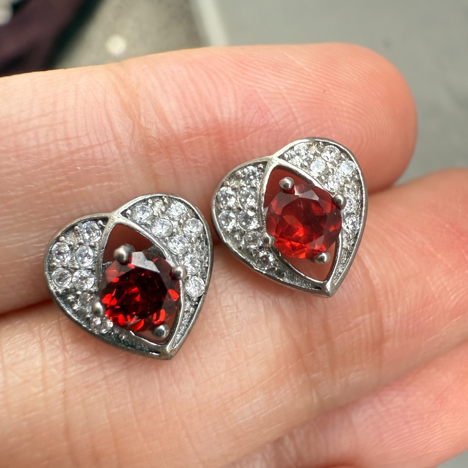 925 Sterling Silver Earrings 4mm Natural Rhodolite Garnet Gemstone Zircon Heart