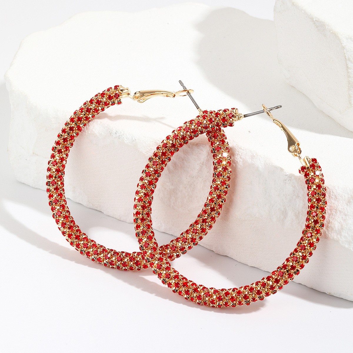 1pcs Boho Big Full Crystal Circle Hoop Earrings Women Party Wedding Accessories