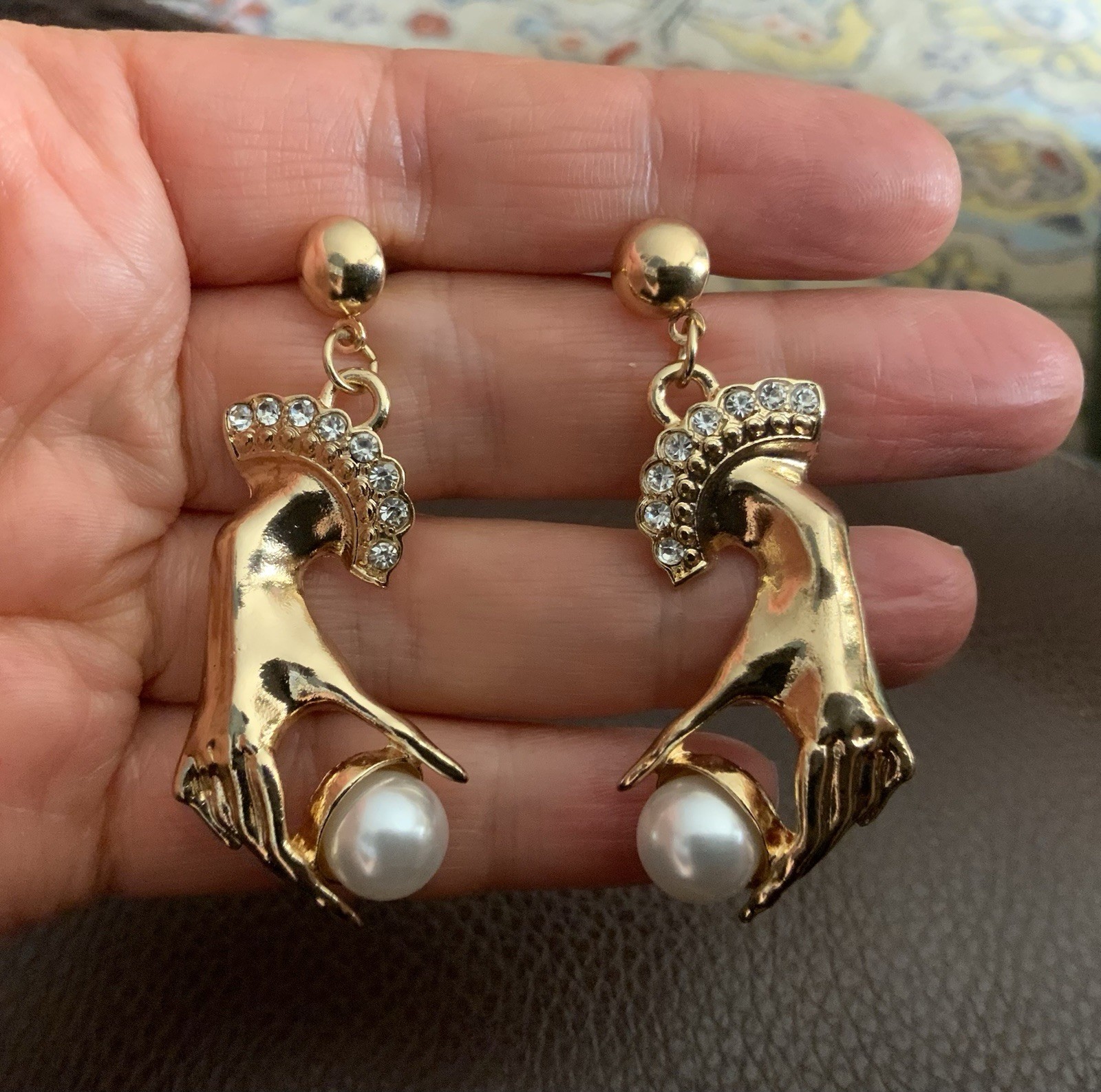 Antique Hand Pearl Earring Museum VTG Gothic Art Nouveau Surreal Boho Art Retro