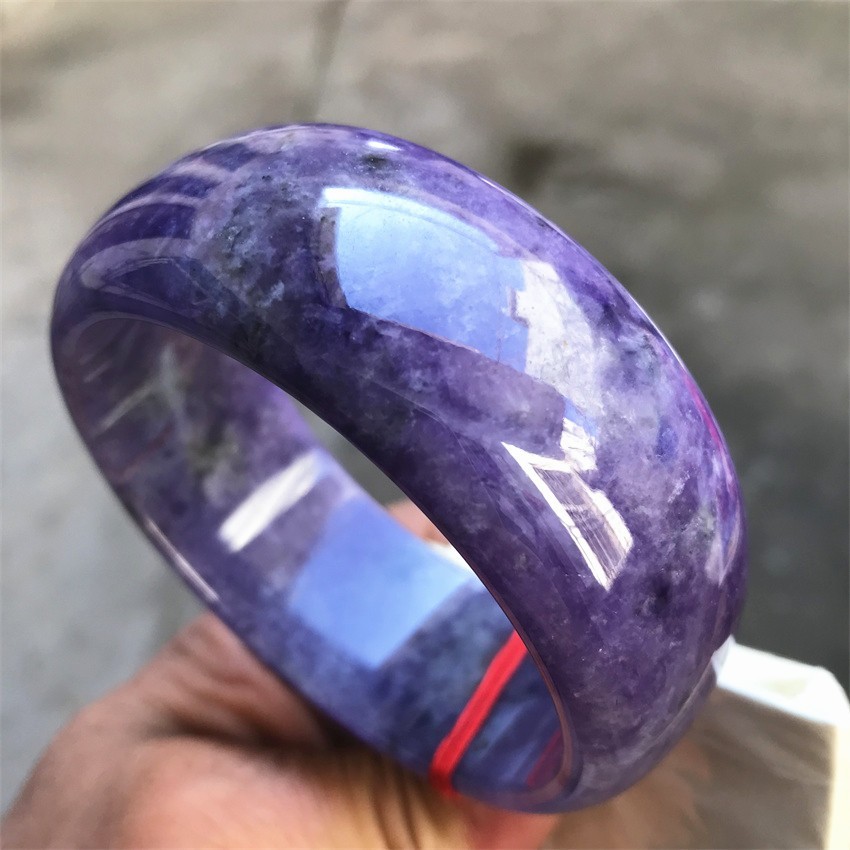 63.5MM Natural Ice Lavender Jadeite Jade Bracelet Burma Wide Jade Bangle