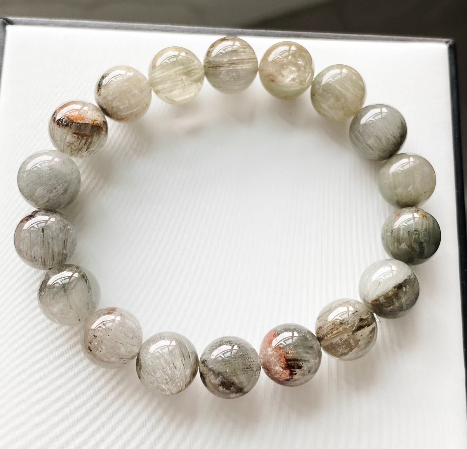 10.8mm Natural Blue Rutilated Quartz Crystal Beads Bracelet AAAA B922