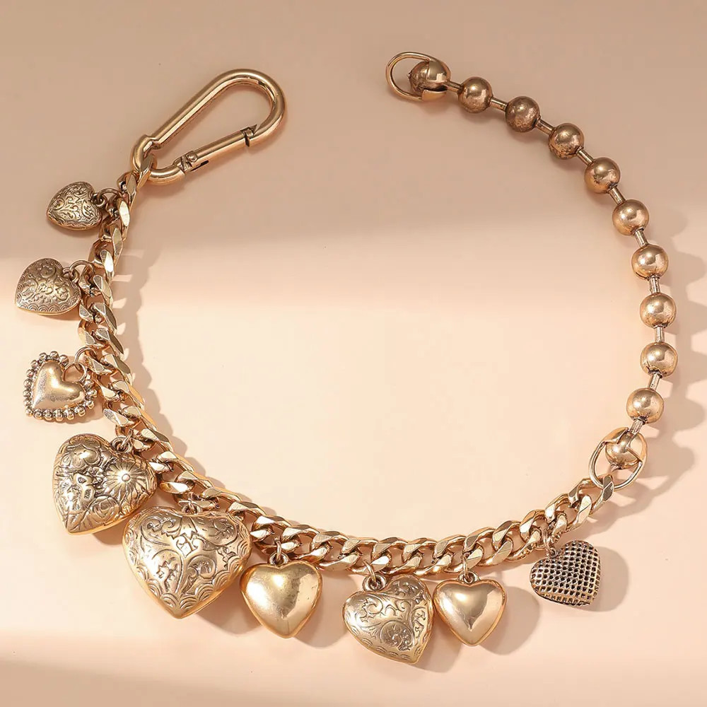 Heart Pendant Necklace Gold Color Cuban Link Chain 45cm Statement Women Jewelry