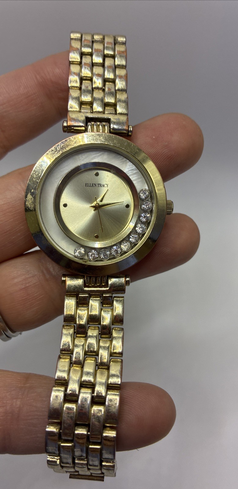 Vintage Watch Ellen Tracy Gold Tone Floating Rhinestone Link Untested Read