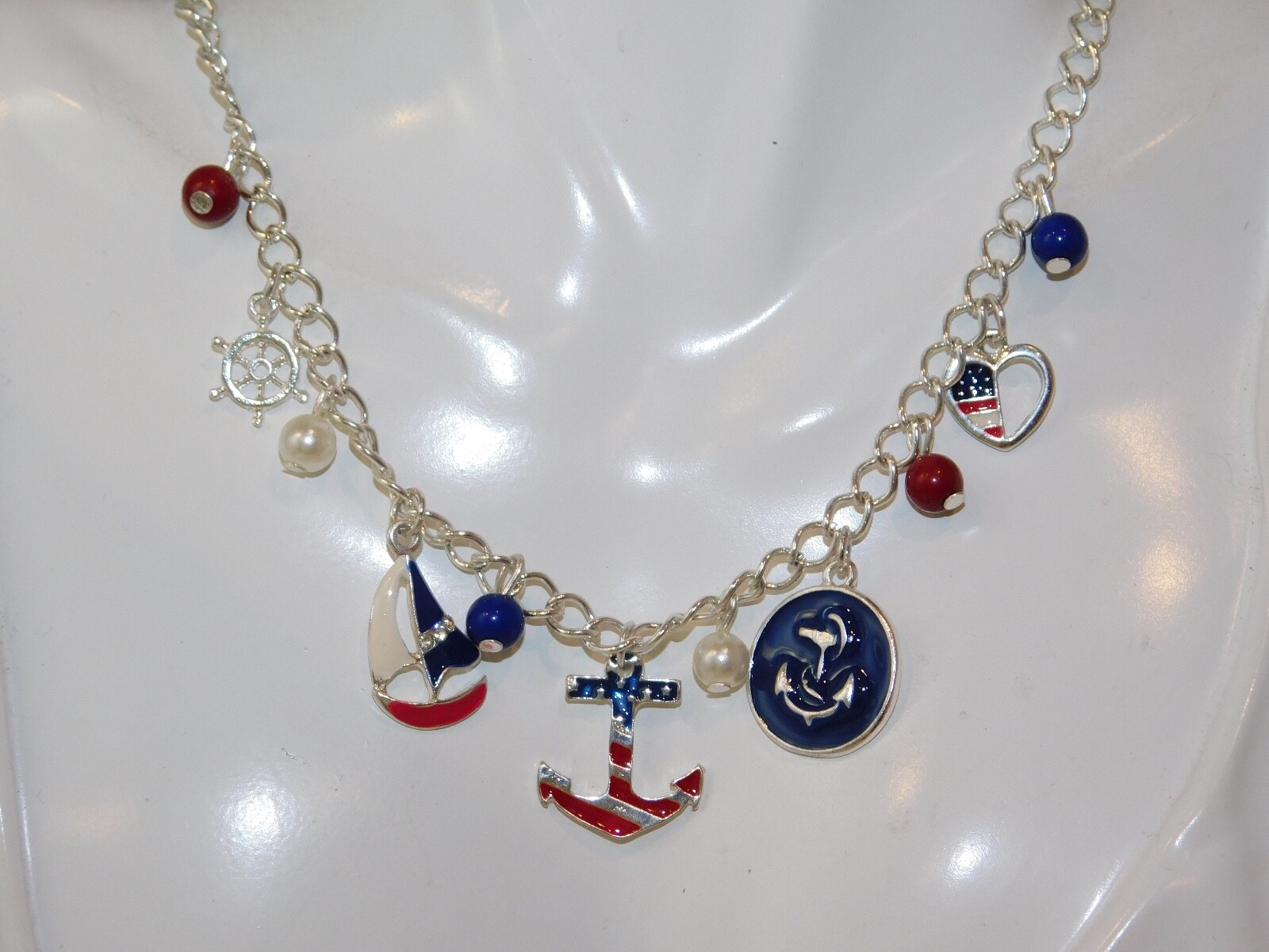 Patriotic Nautical USA Red White Blue 4th July Anchor Sail Boat
