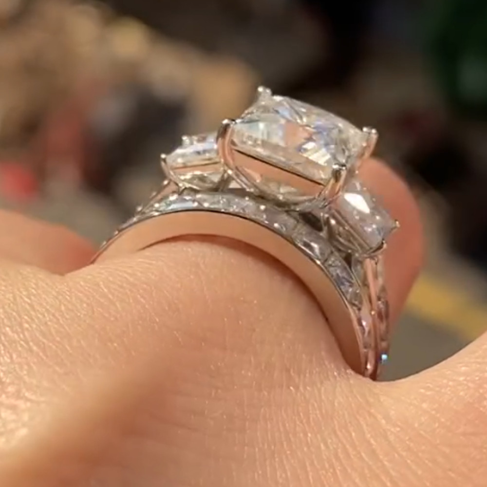2.4CTW Princess Cut Moissanite 3-Stone Engagement Ring Set 14k White Gold Plated