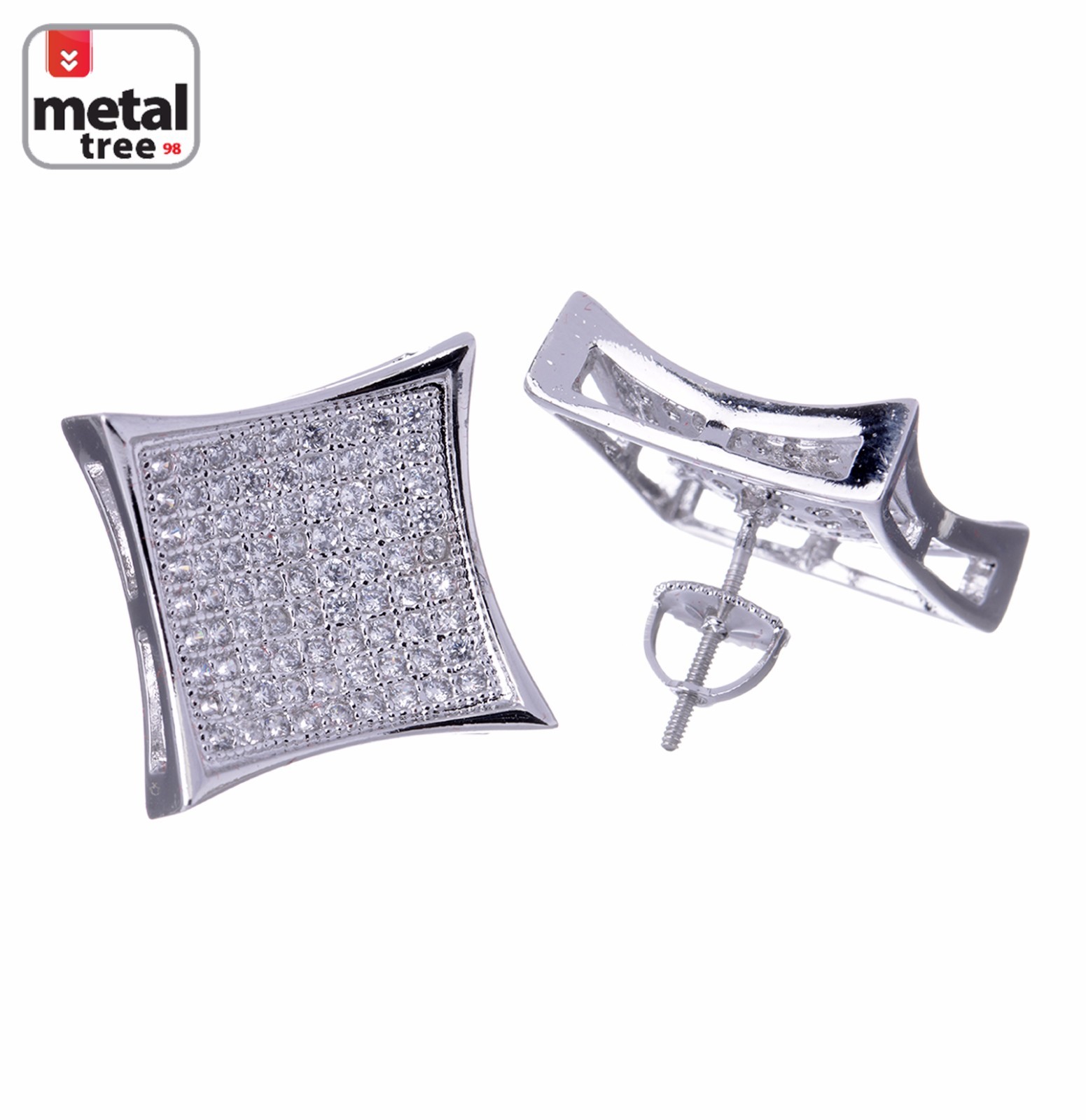 Hip Hop Gold / Silver Plated Caved Square Kite Square Screw Back Stud Earrings
