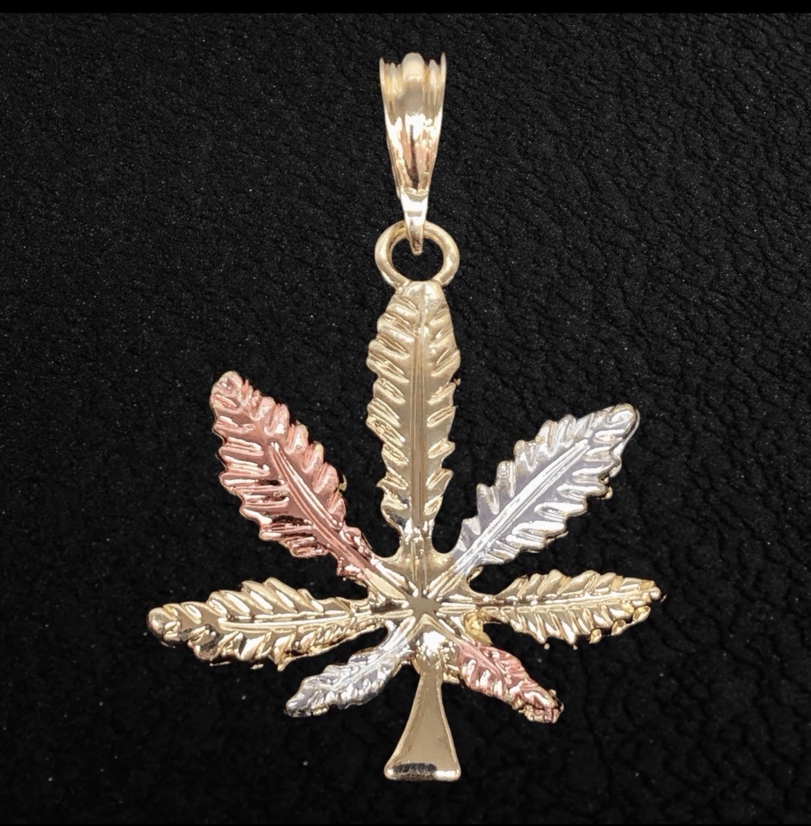 Tri-Color Leaf Charm Pendant 18K Gold