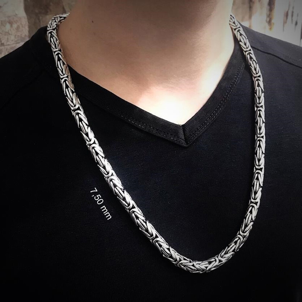 Solid 925 Sterling Silver Men’s King Byzantine Round Chain Necklace! All Sizes