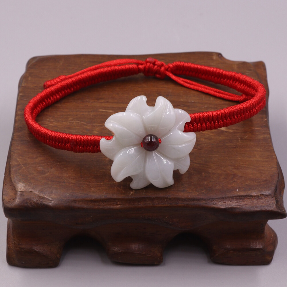 Natural Jade Women’s Bracelet 22.5mm Big Flower Adjustable Bracelet 15-16cm