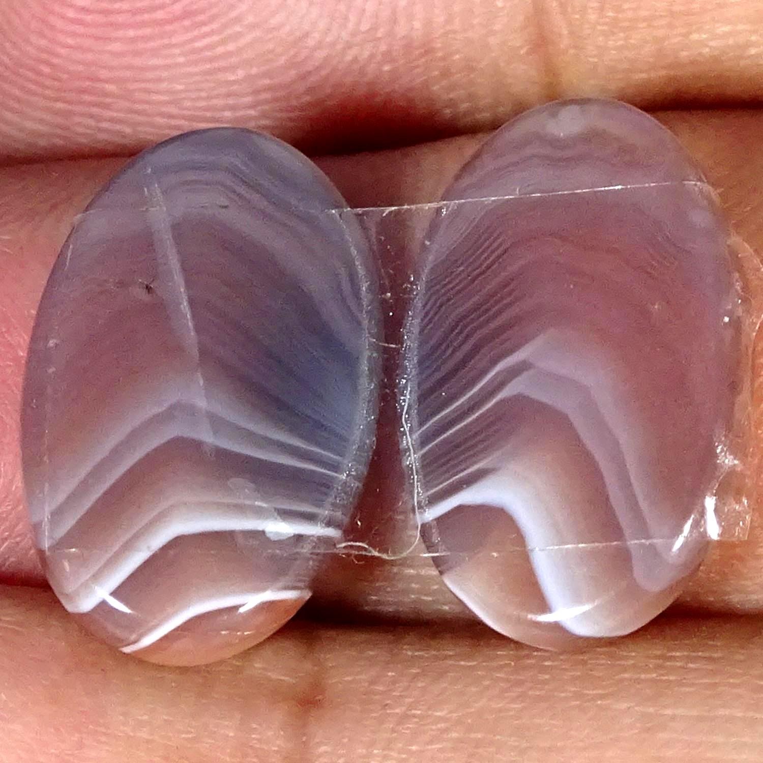 13.90Cts 100% Natural Designer Botswana Pair Agate Oval Cabochon 11x18x3mm