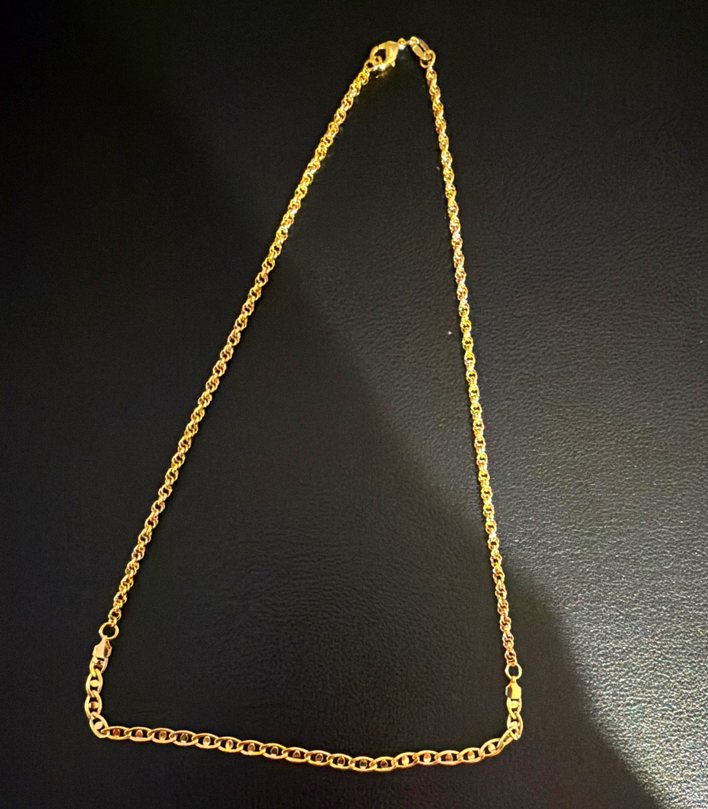 18k gold filled rope and Gucci link chain. 17 inches