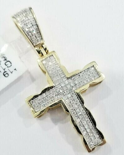 2Ct Round Cut Real Moissanite Men’s Cross Charm Pendant 14k Yellow Gold Plated