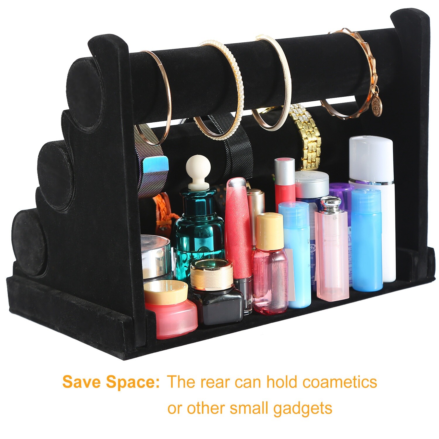 3-Bar Jewelry Watch Bracelet Chain Holder Display Stand Organizer Black Velvet
