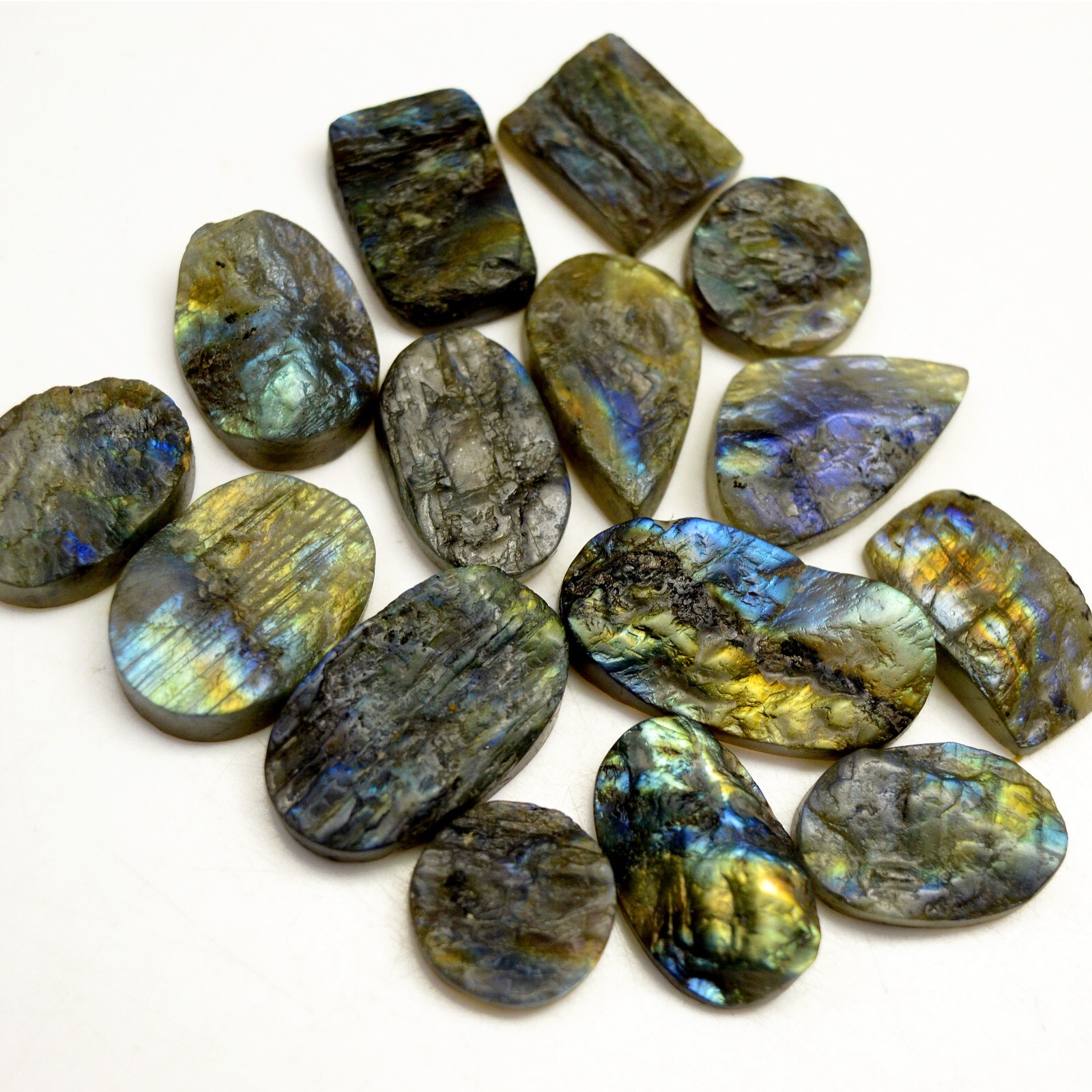 15Pcs 279Cts Natural Labradorite Druzy Loose Gemstone Lot 15×15-30x15mm #R-13510