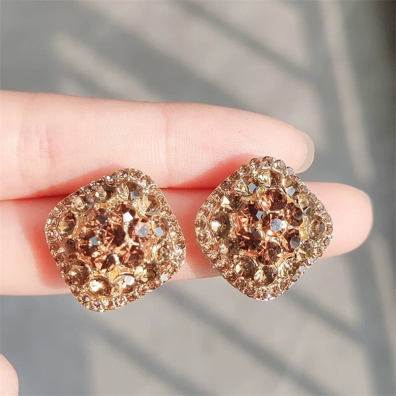 Yellow crystal Sparkling luxury crystal earrings S925 silver needle