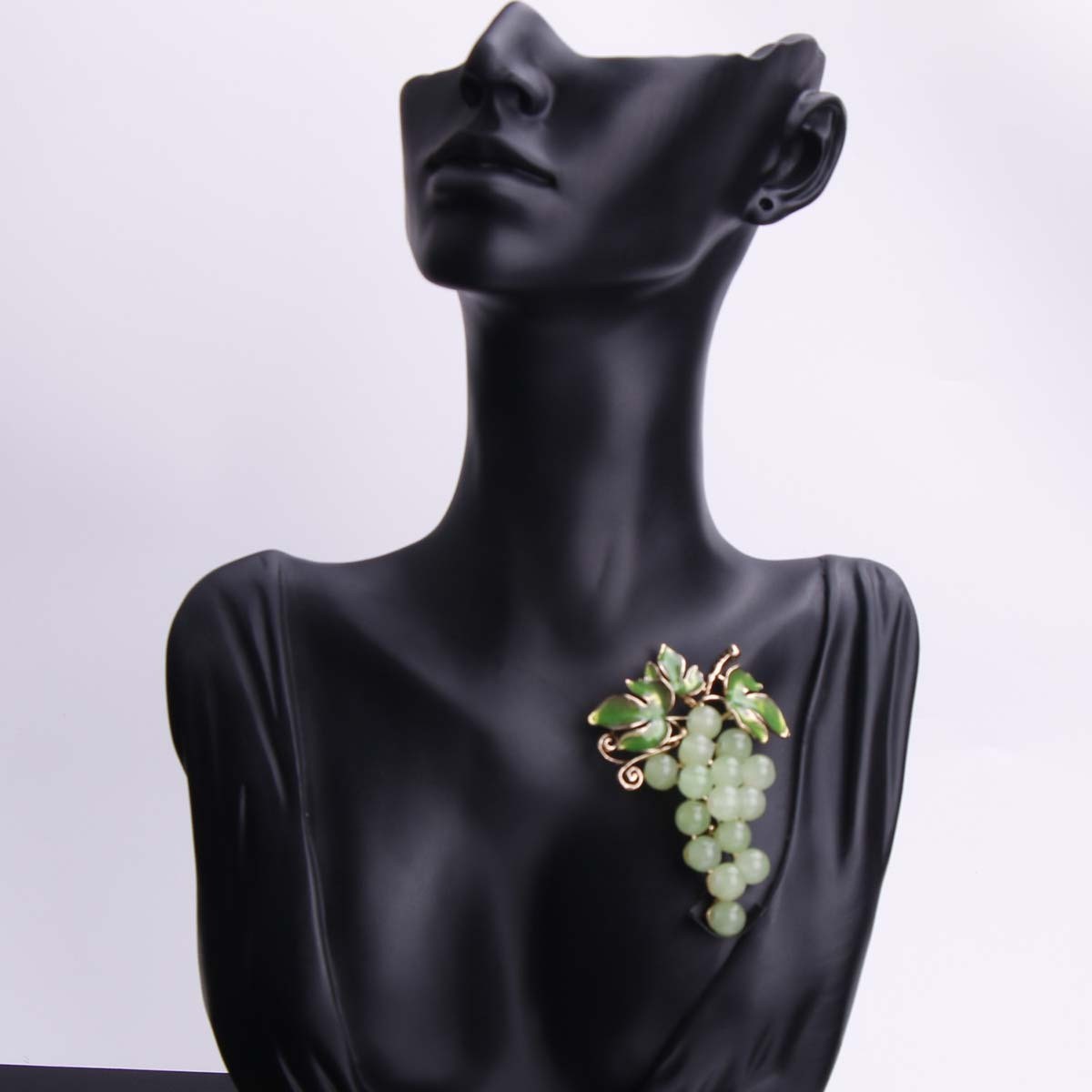 Gold Bohemian Luxury Glass Grape Brooch Pin Alloy Enamel Rhinestone Fruit Badge
