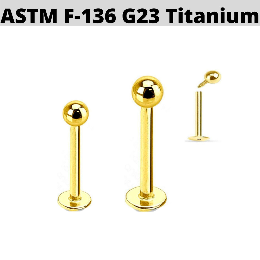 18G 16G 5/16″ GOLD TITANIUM INTERNALLY THREADED BALL LABRET LIP EAR TRAGUS STUD