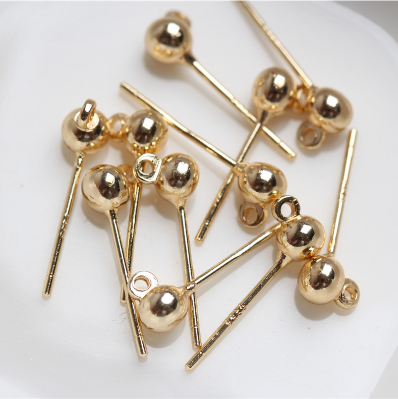 5Pairs Gold filled Earring Post Pin Ball Closed Ring Ear Stud Finding DIY S11