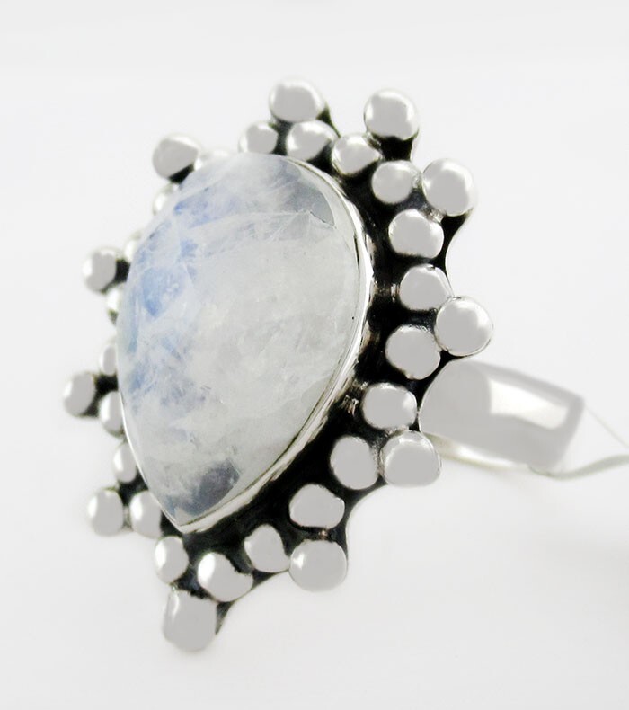 GENUINE 7.68 Cts MOON GEMSTONE RING .925 SILVER – New With Tag – 9.6 Grams