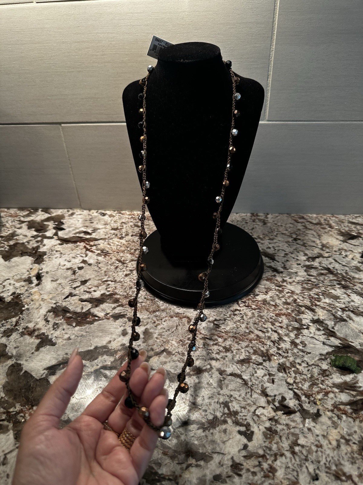 Cookie Lee: Black And Gold Handmade Beaded Long Necklace New With Tag