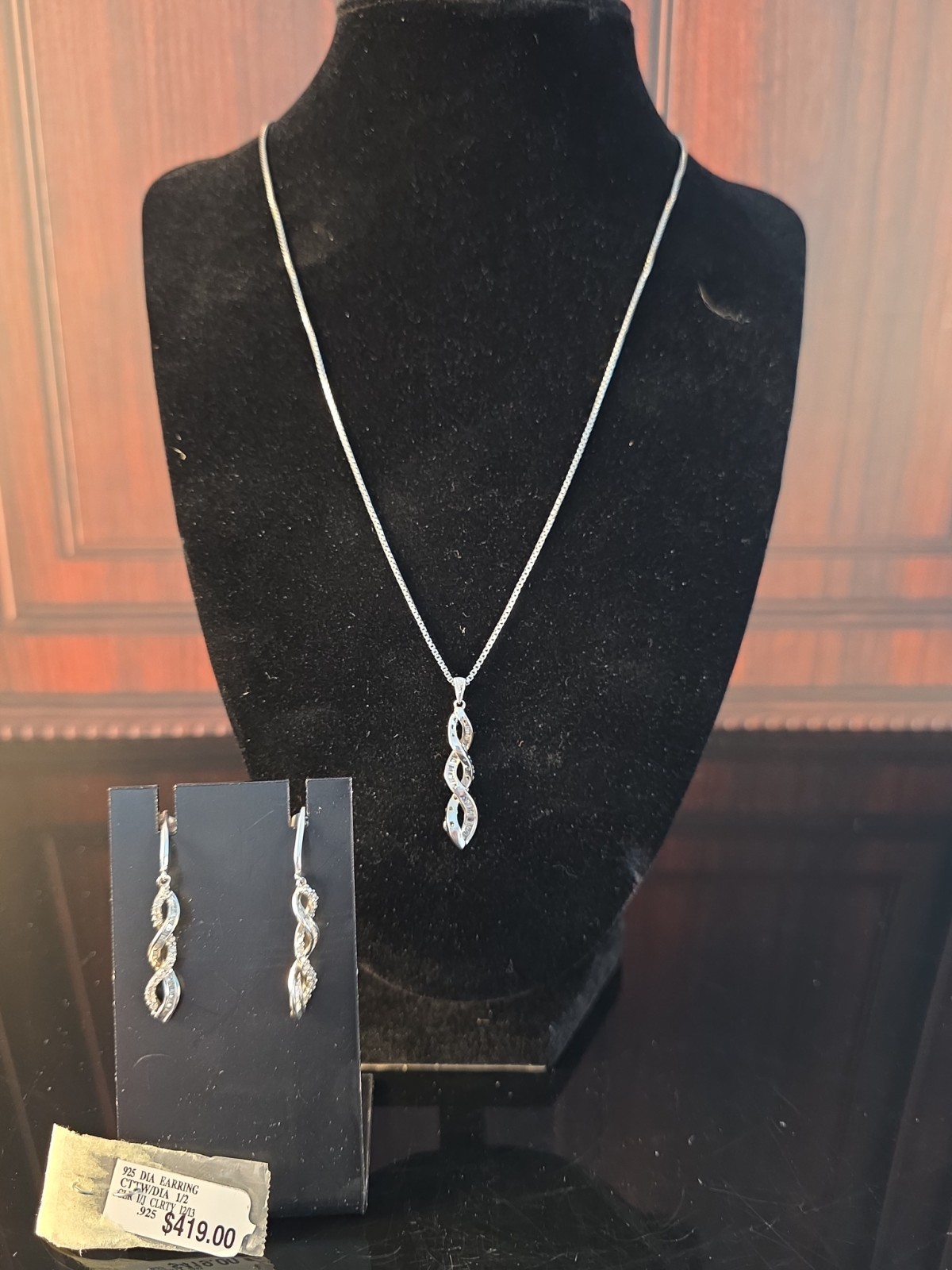 Diamond Earrings And Necklace Sterling Silver See Tag Picture For Details.