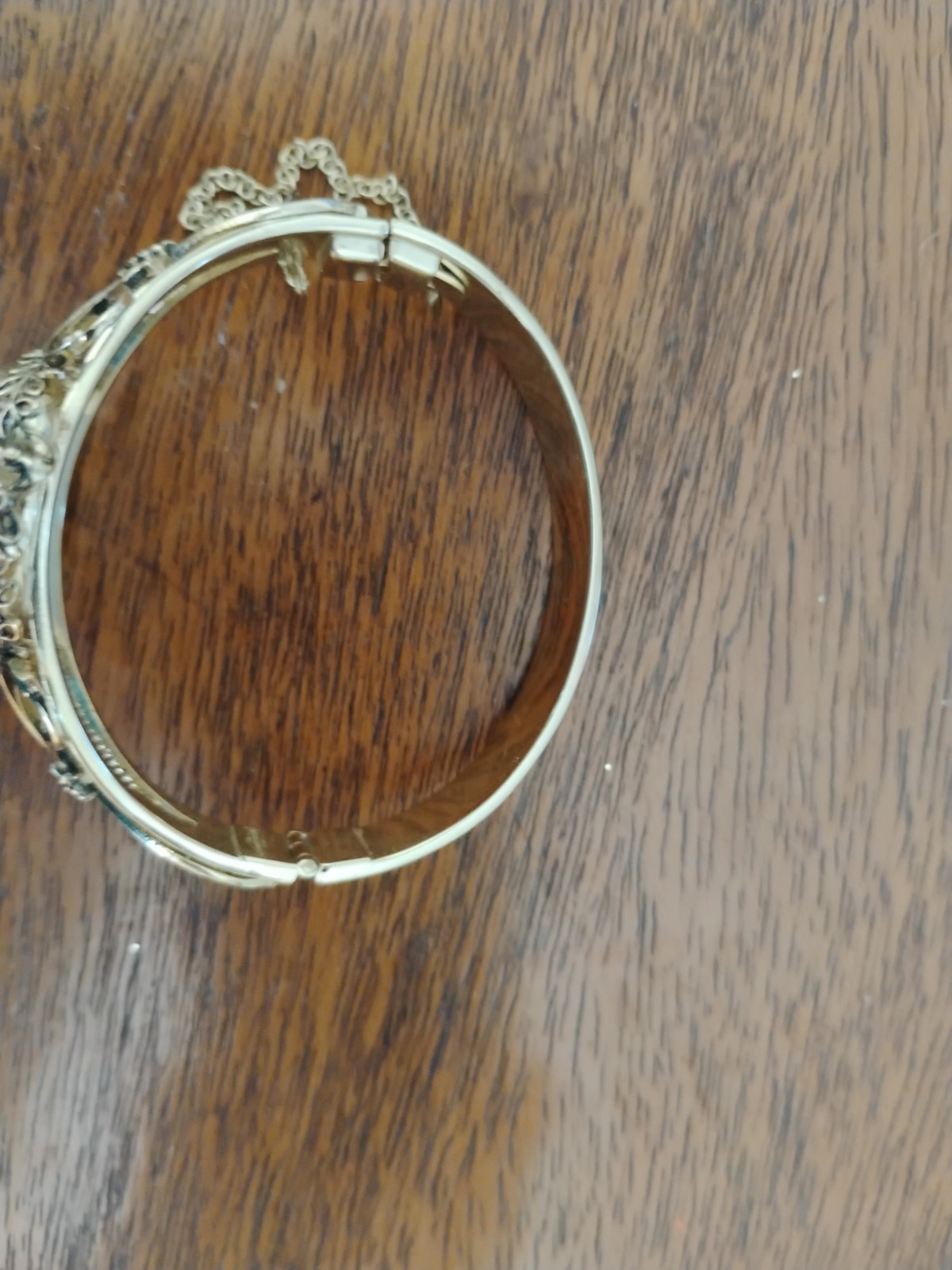 Whiting and Davis Gold Tone Bangle with Limoges Porcelain Portrait Bracelet