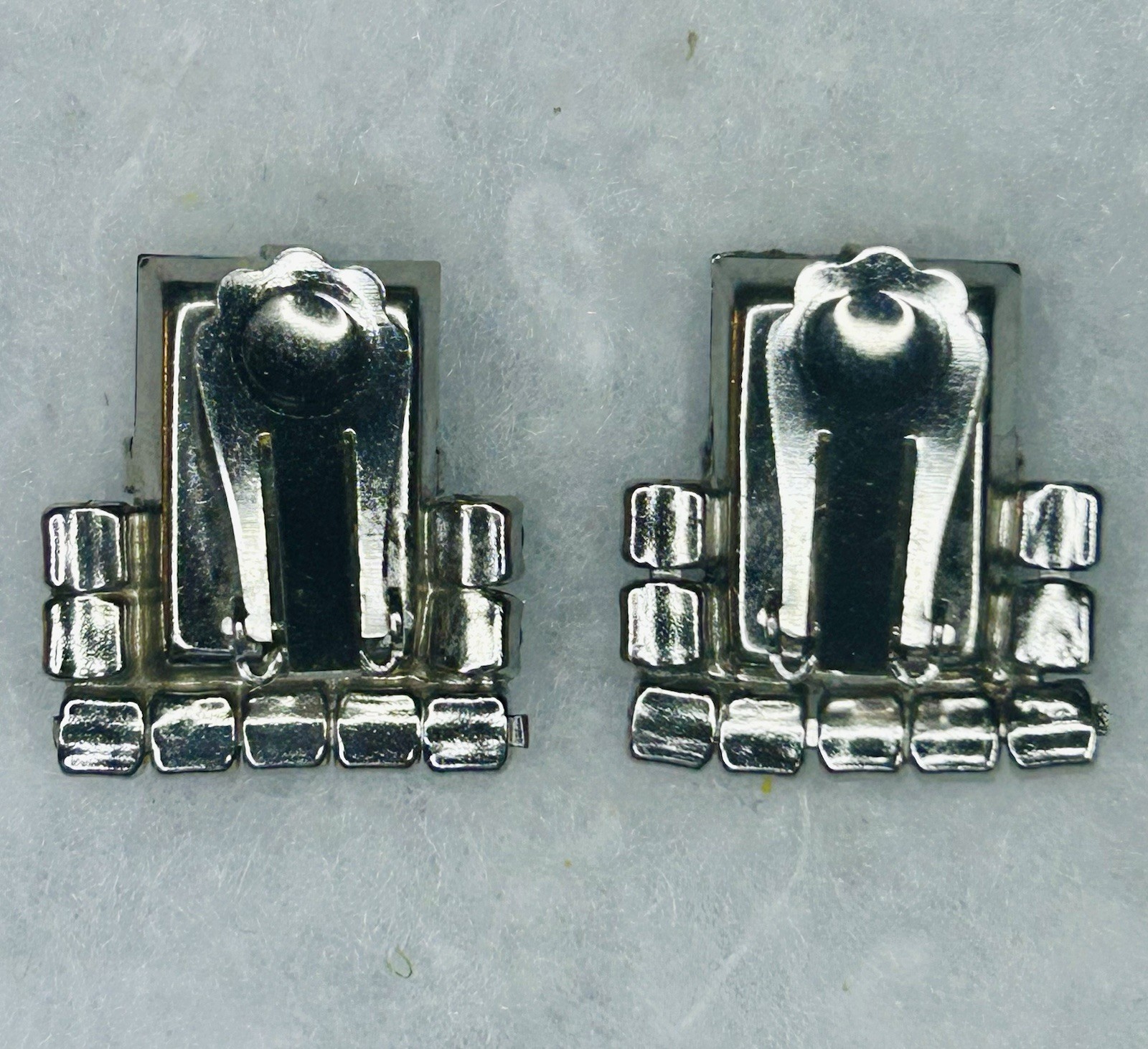 Vintage Art Deco Revival Blue Rhinestone Clip-On Earrings (c. 1950–1955)