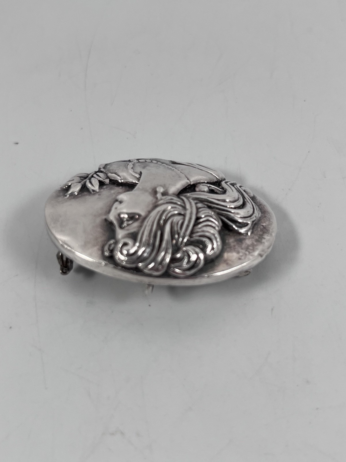 VINTAGE SIGNED LIV ART NOUVEAU STERLING SILVER LADY PENDANT PIN BROOCH IN ONE