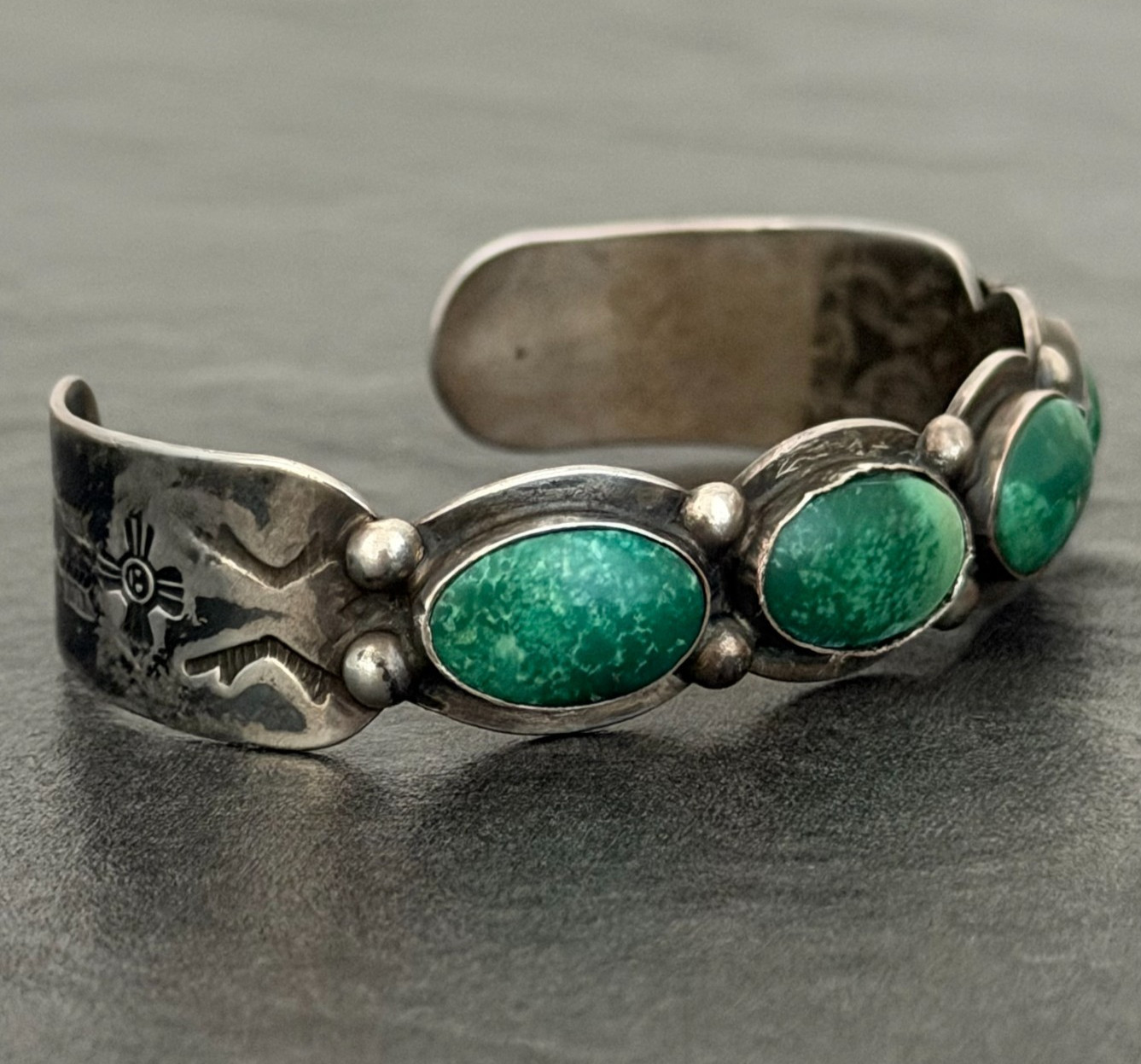 OLD Fred Harvey Era Navajo CERRILLOS Turquoise Silver Bracelet 7 in