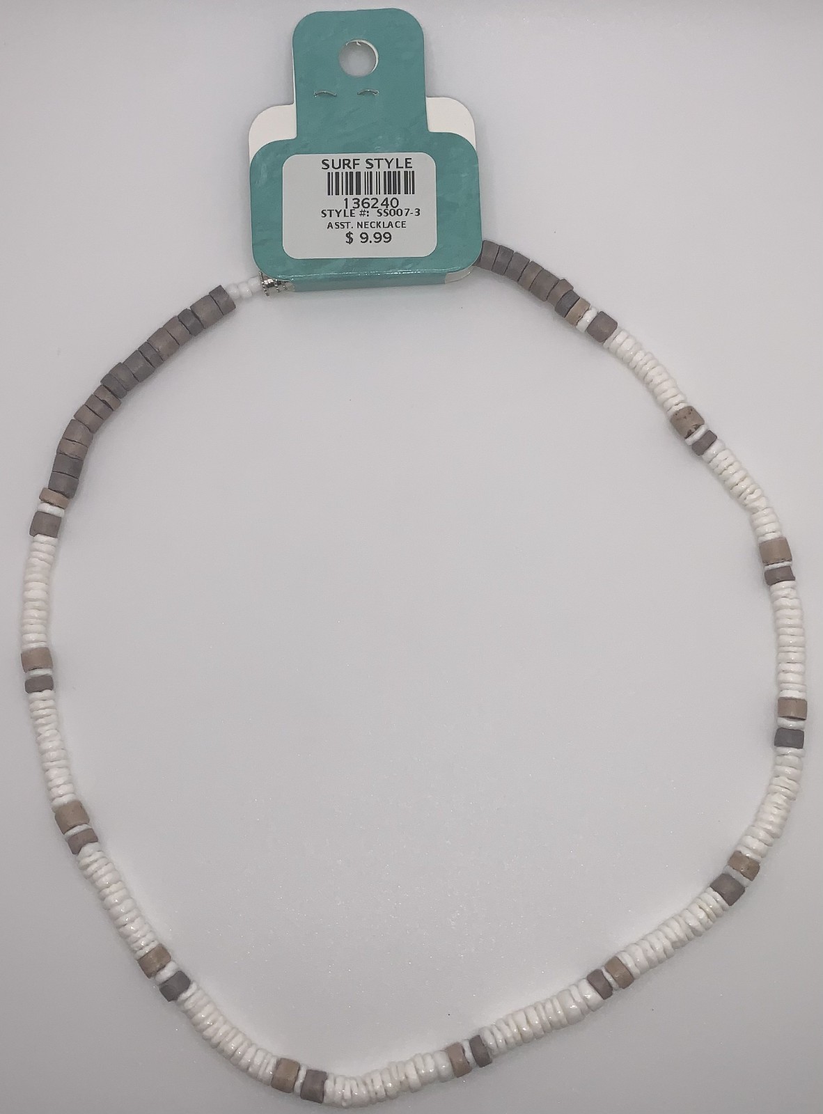 Surf Style Necklace Brown Tan White Beads Adjustable 18″ 136240 BOGO!