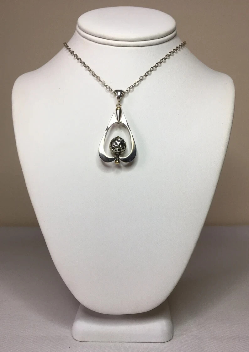 Handmade Unique, Sterling Silver, Gold filled Pendant, Free Sterl. Silver Chain