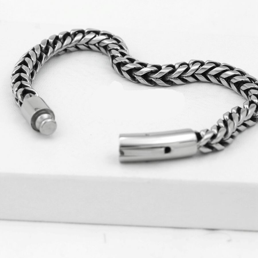 DG Men 8.5″ Stainless Steel Braided Franco Chain Clasp Bracelets High Polish Box
