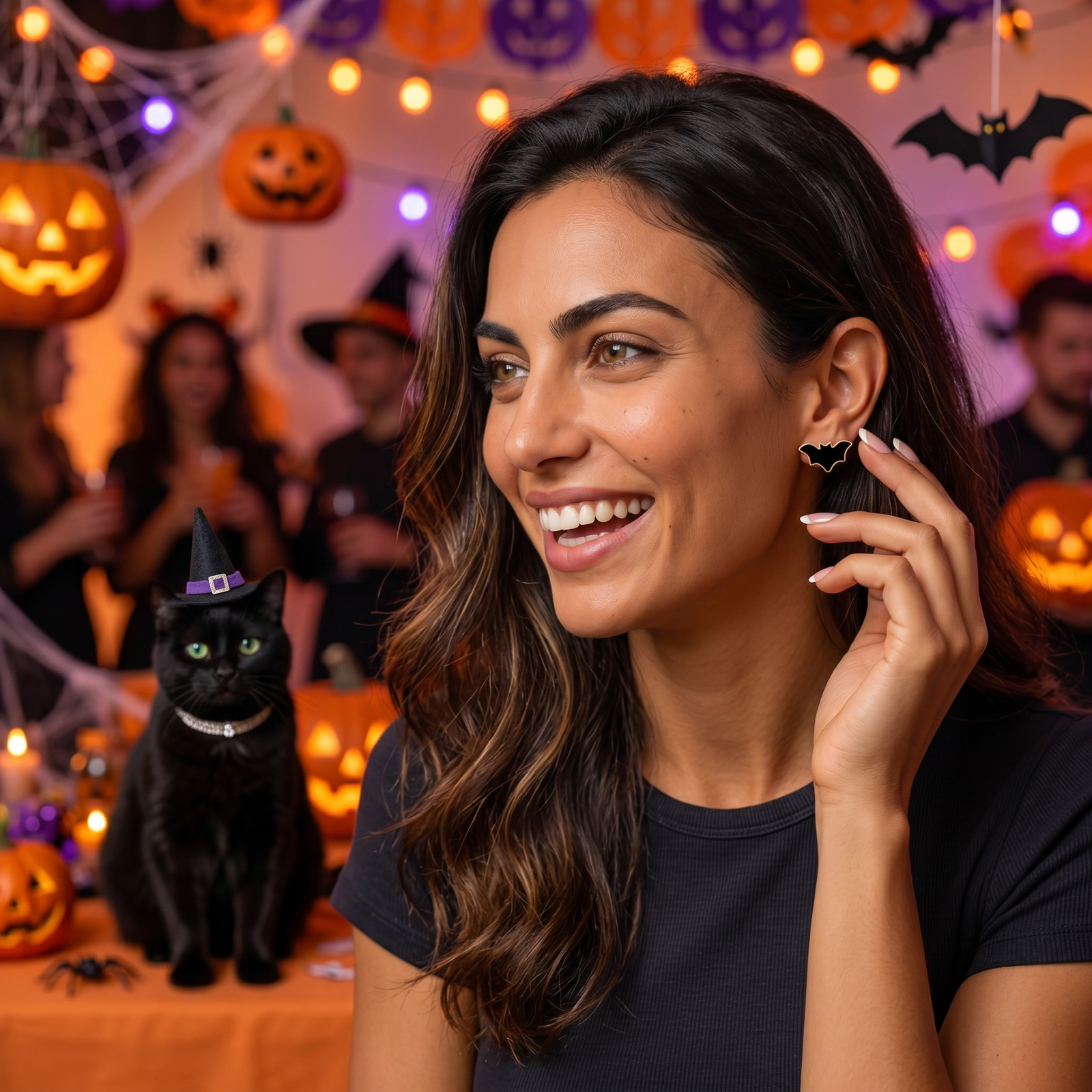 Halloween Earrings Set 3 Pairs Pumpkin Ghost Bat Stud Women Gold-Tone Gift