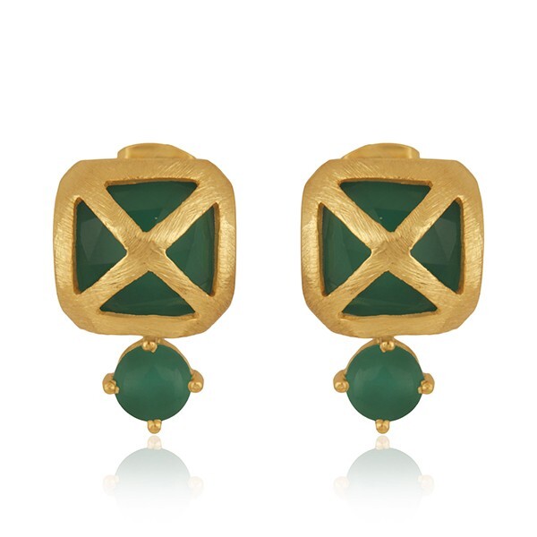Green Onyx Set Turkish Style Designer Stud Gold Earrings Jewelry For Women Gifts