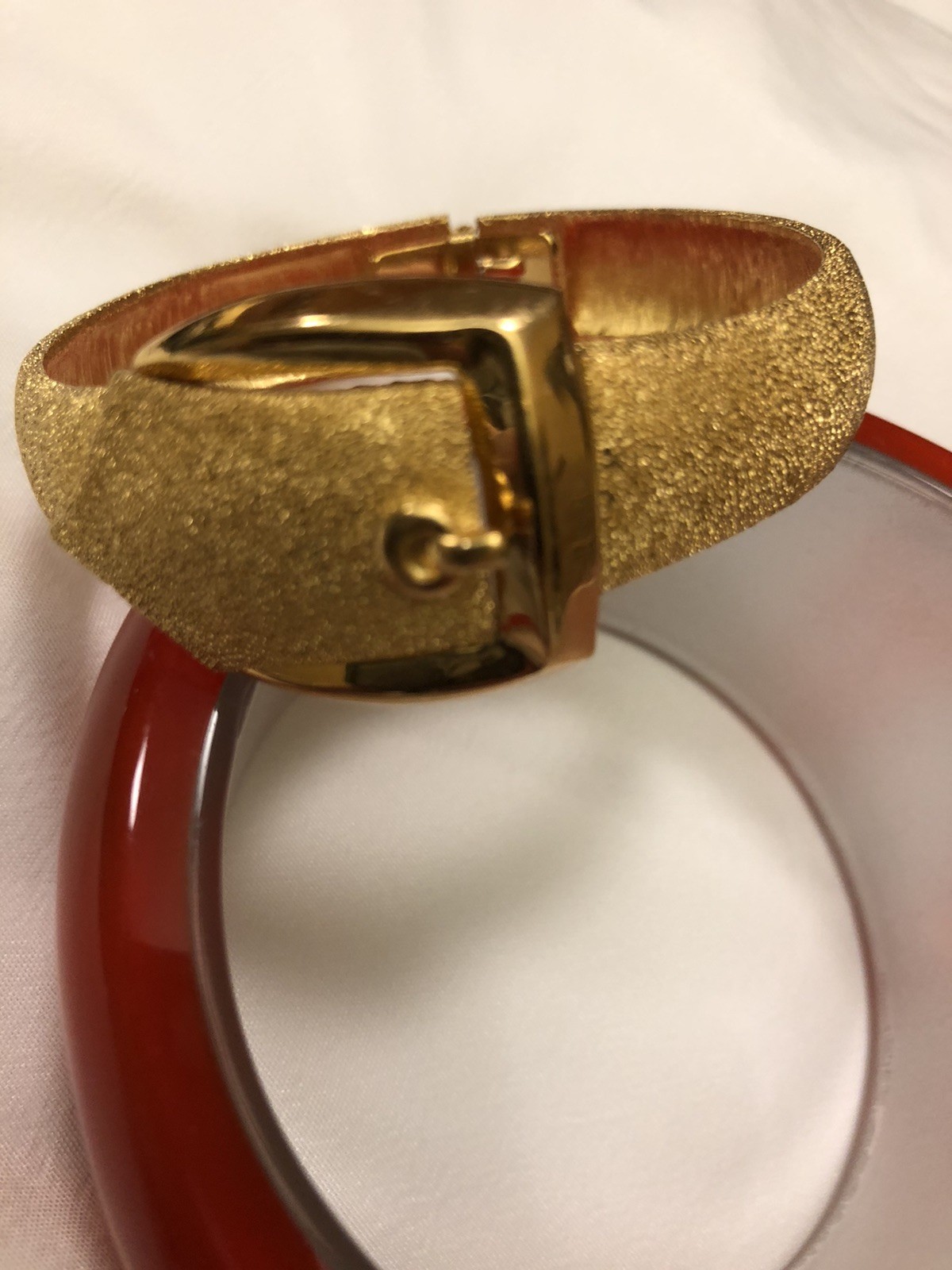 Signed Trifari Belt Clamper Bracelet Vintage Jewelry Lame’ Luminous Gold Color