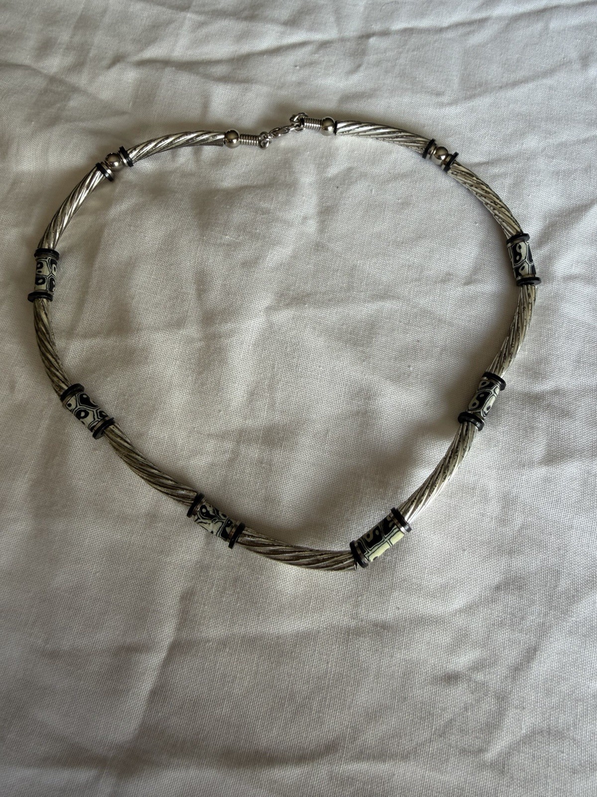 Y2K Yin And Yang Silver-Tone And Bead Necklace 413