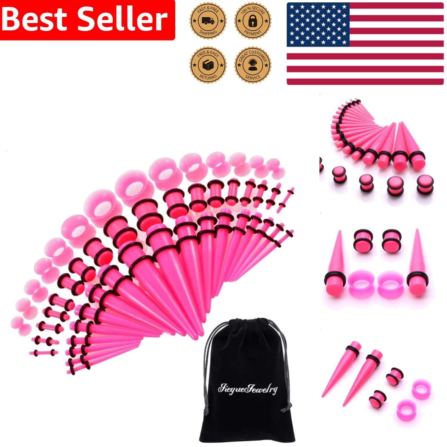 Ear Stretching Kit 14G-00G 50PC Acrylic Silicone Plugs Tapers Tunnels Gauge E…