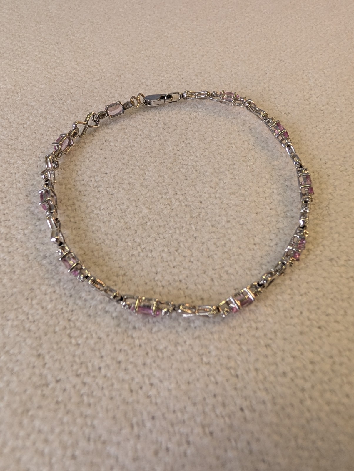 10k White Gold And Pink Sapphire Tennis Bracelet 7.25 Inches